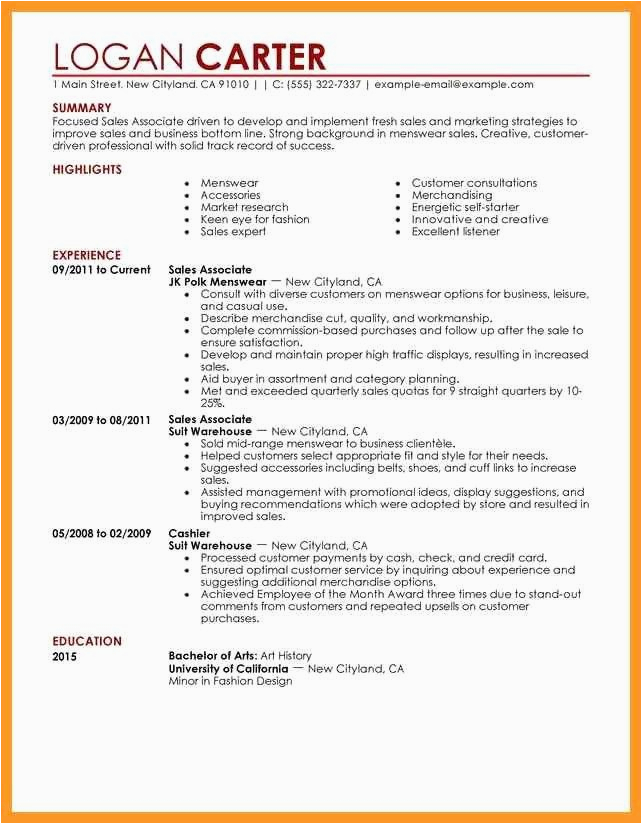 Sample Resume for Sales associate with No Experience 24 Fresh Kohl S Sales associate Resume In 2020