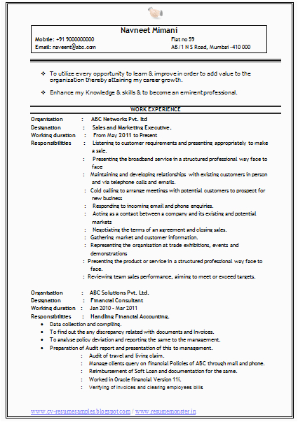 Sample Resume for Sales Executive Fresher Pdf Over Cv and Resume Samples with Free Download Sales