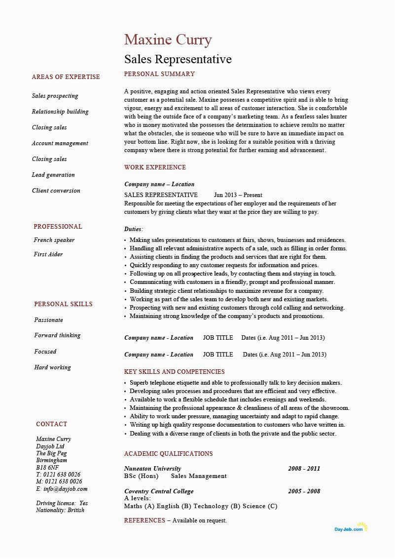 Sample Resume for Sales Representative with No Experience Sales Representative Resume Example Cv Template