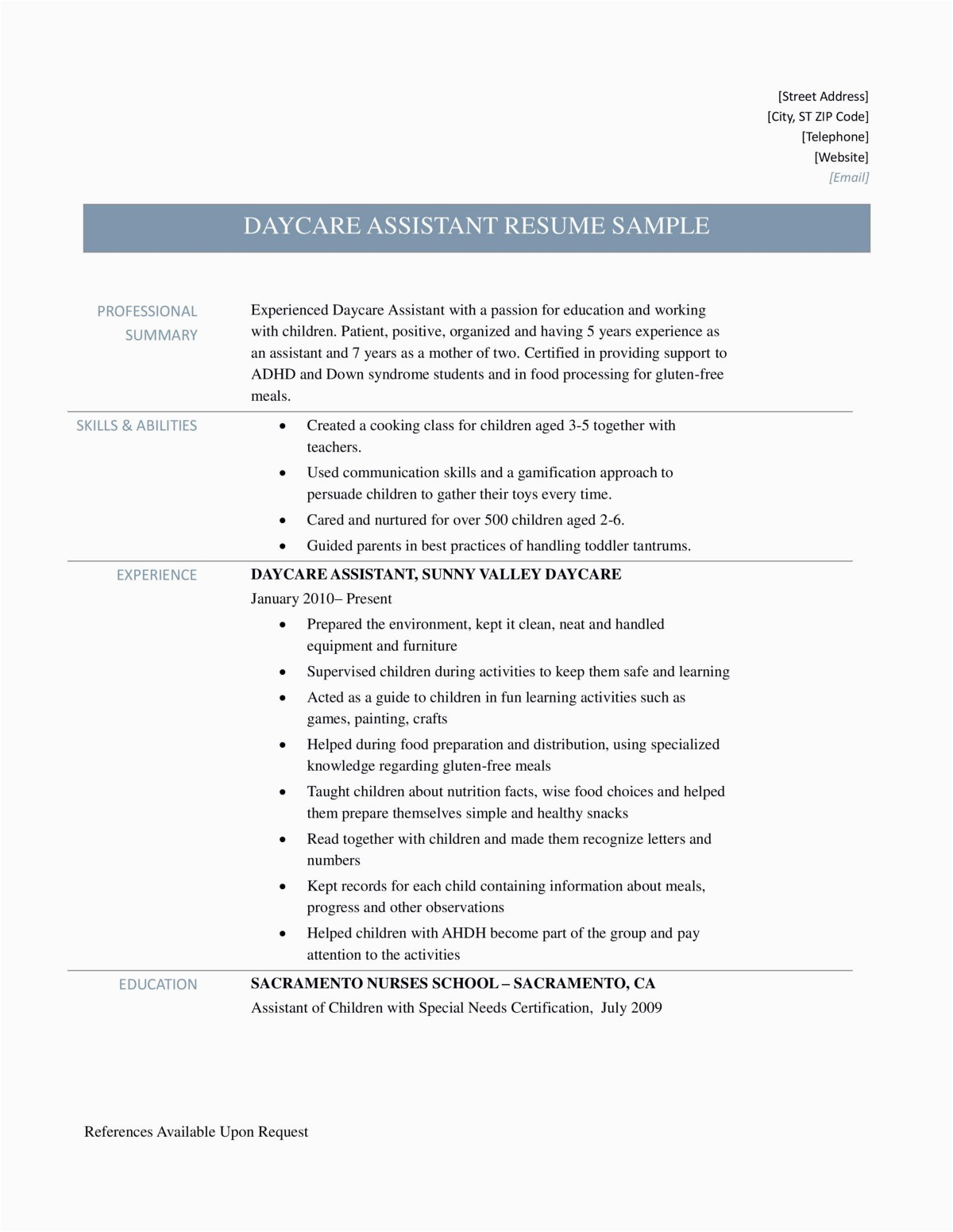 Sample Resume for Teachers assistant In Daycare Center Daycare assistant Resume Samples Tips and Templates