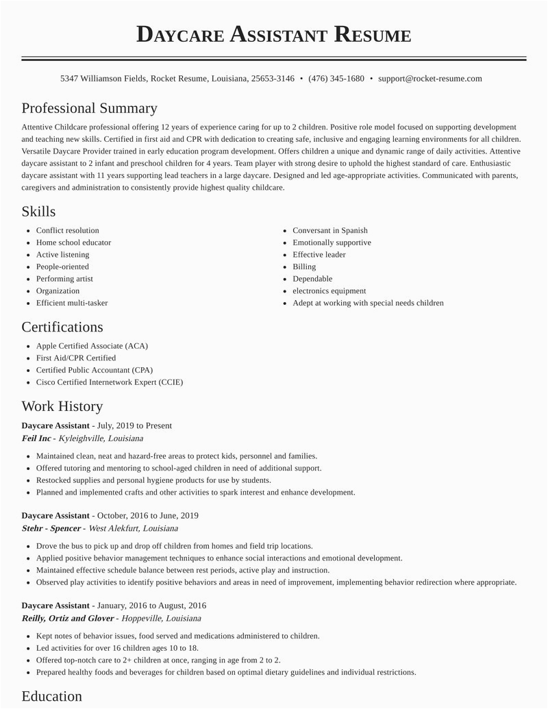 Sample Resume for Teachers assistant In Daycare Center Daycare assistant Resumes
