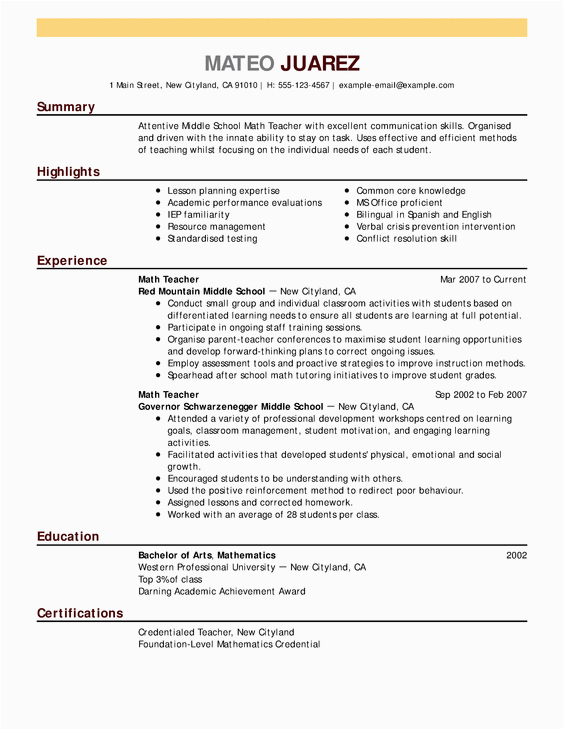Sample Resume for Teachers with Experience Best Teacher Resume Example