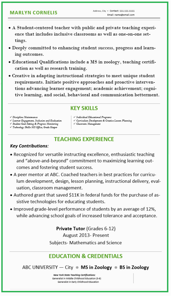 Sample Resume for Teachers without Experience Doc Sample Resume for Teachers without Experience Free