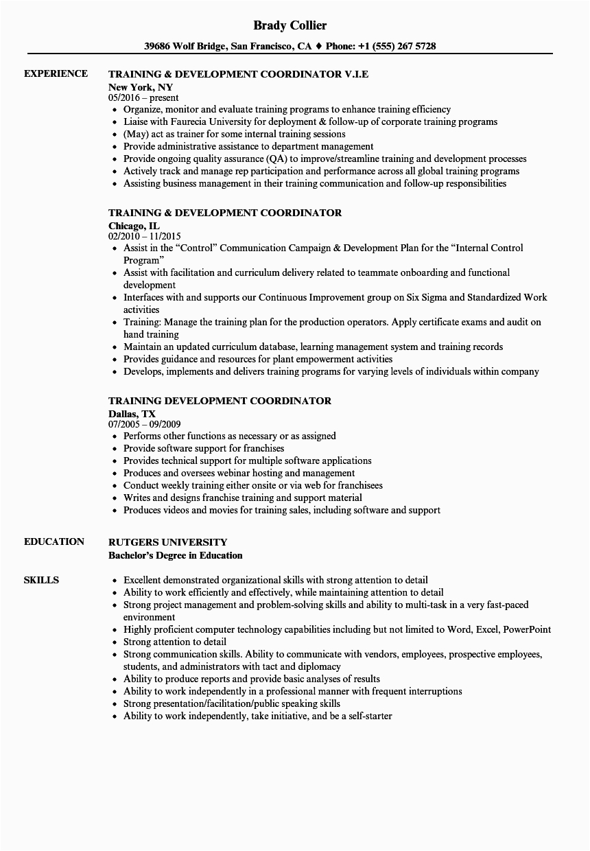 Sample Resume for Training and Development Coordinator Child Care Education Coordinator Cv March 2021