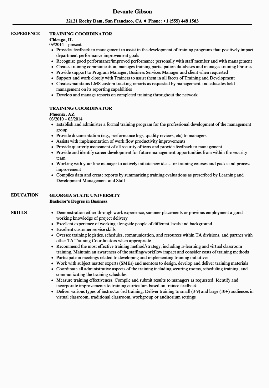 Sample Resume for Training and Development Coordinator Training Coordinator Resume Samples