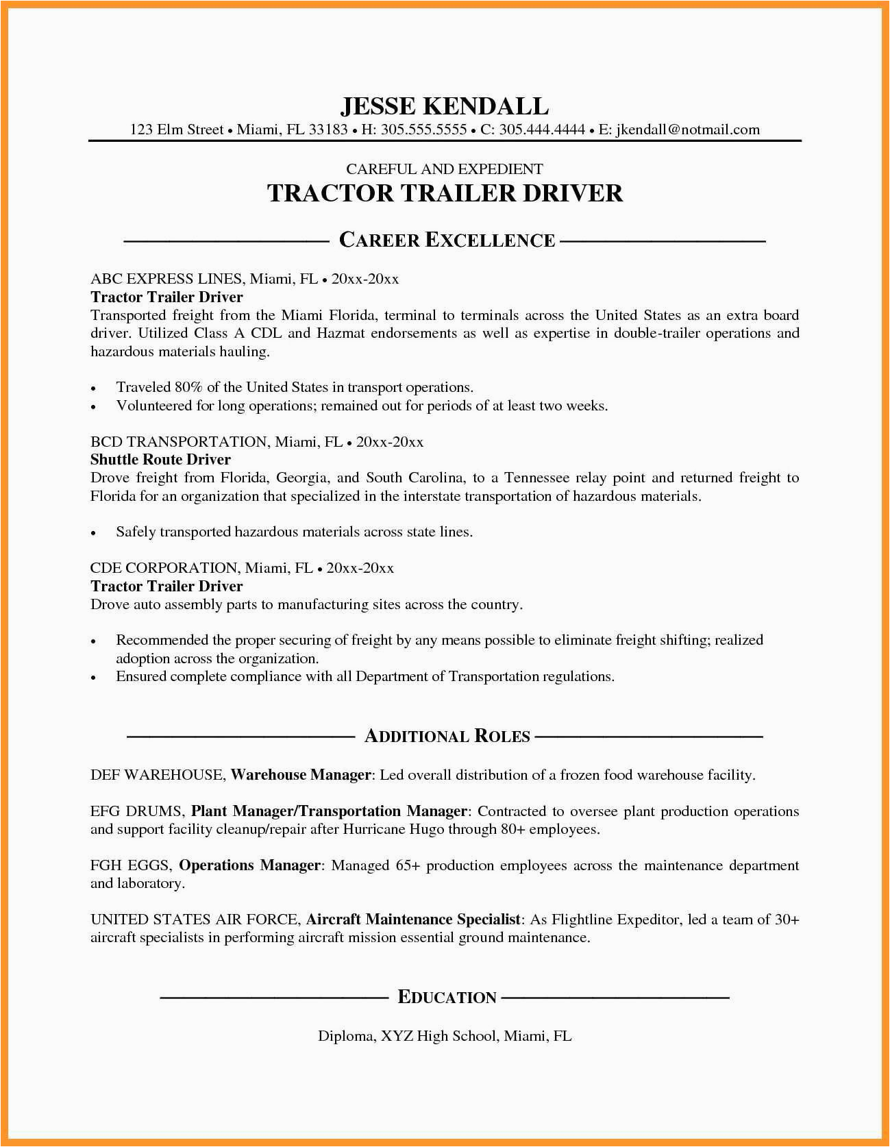 Sample Resume for Truck Driver with No Experience Truck Driver Resume No Experience Lovely 12 13 Cdl Class A