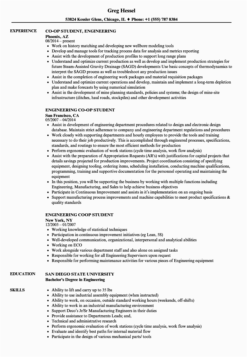 Sample Resume for Undergraduate Engineering Students Engineering Student Resume