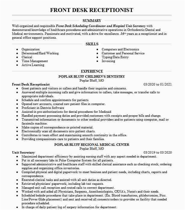 Sample Resume for Unit Secretary In A Hospital Emergency Room Unit Secretary Resume Example Chi Memorial