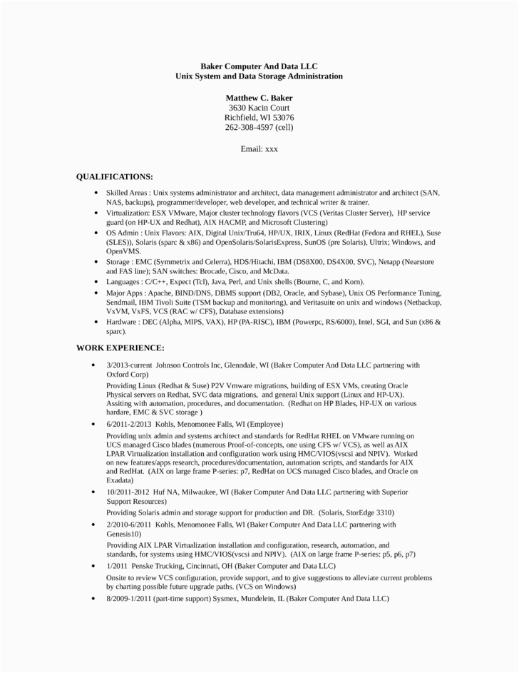 Sample Resume for Unix System Administrator Executive Unix System Administrator Resume Template