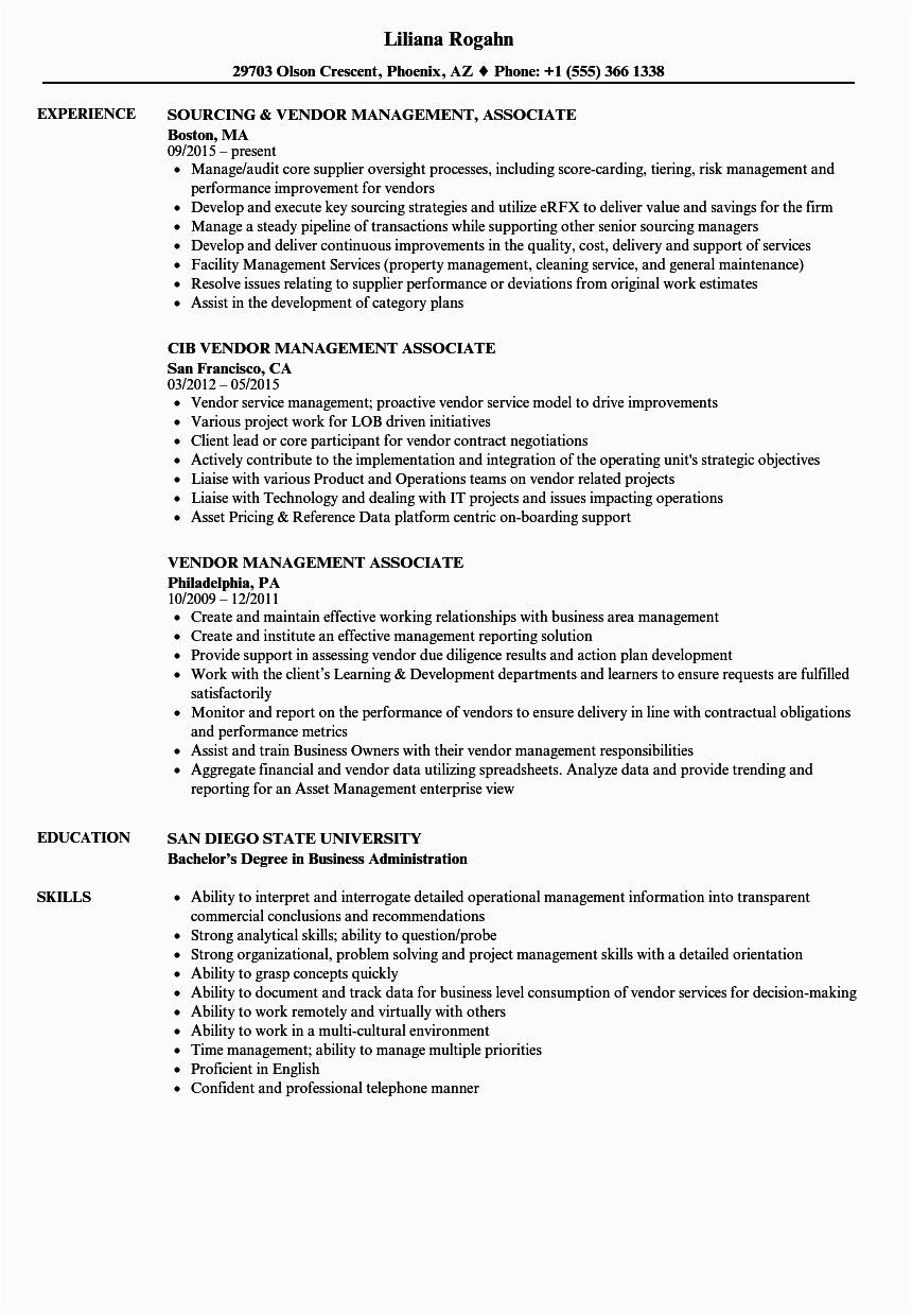 Sample Resume for Vendor Development Manager Vendor Management associate Resume Samples
