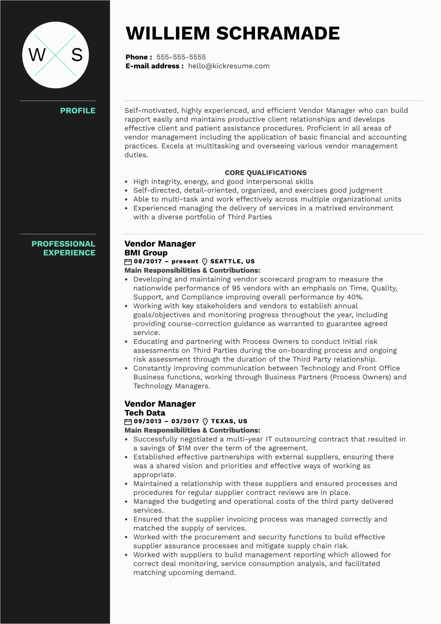 Sample Resume for Vendor Development Manager Vendor Manager Resume Sample