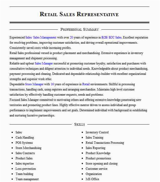 Sample Resume for Verizon Wireless Sales Rep Retail Sales Representative Resume Example Verizon