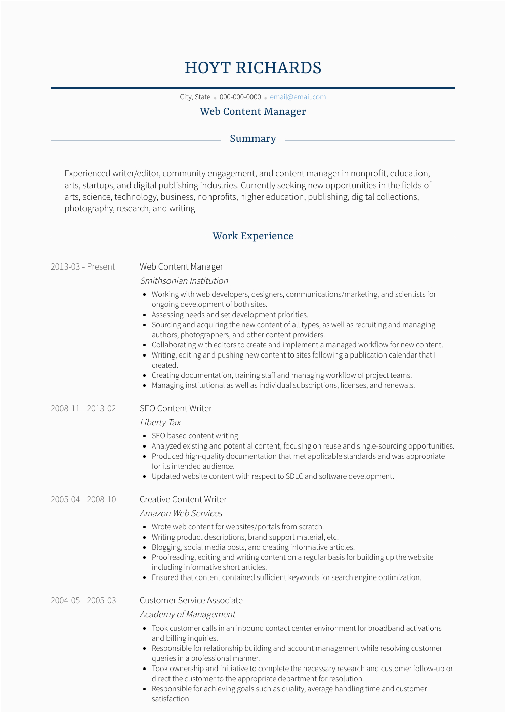 Sample Resume for Web Content Manager Web Content Manager Resume Samples and Templates