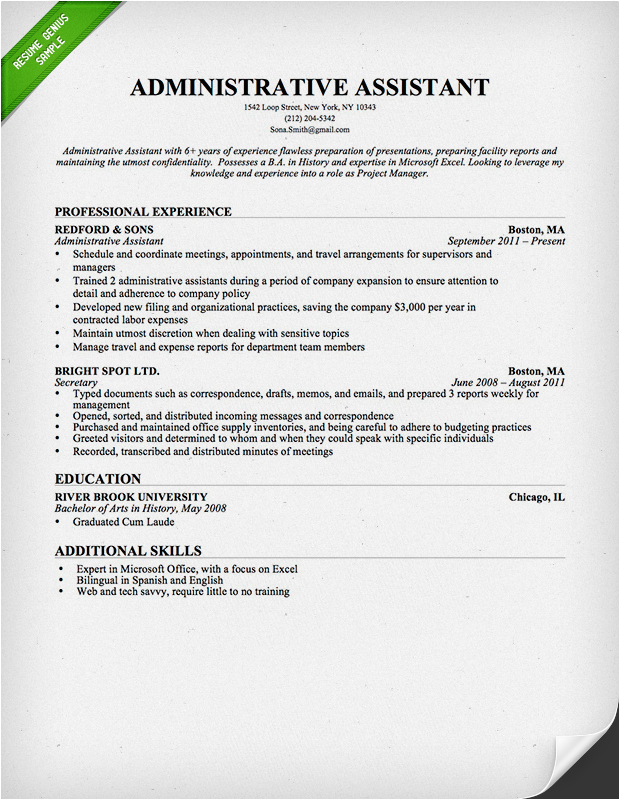 Sample Resume format for Administrative assistant Administrative assistant Resume Sample