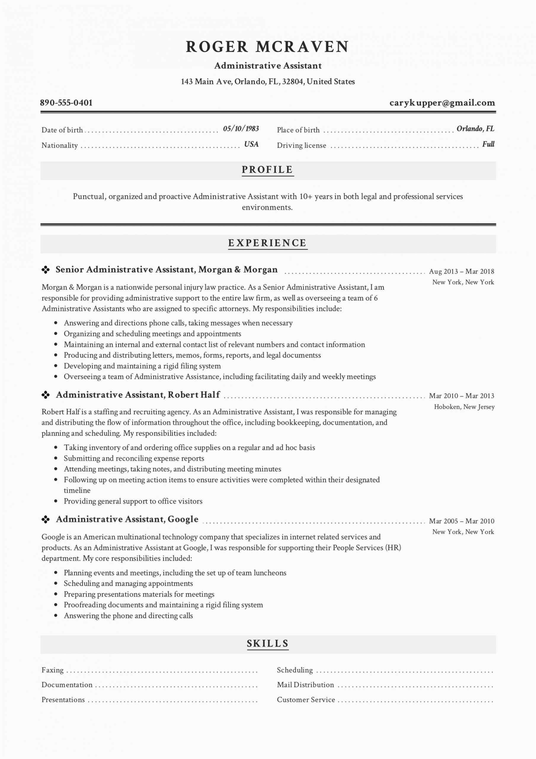 Sample Resume format for Administrative assistant Full Guide Administrative assistant Resume [ 12 Samples
