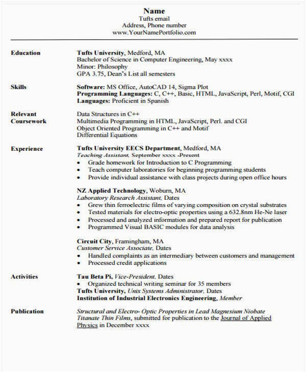 Sample Resume format for Engineering Students 20 Engineering Resume Templates In Pdf