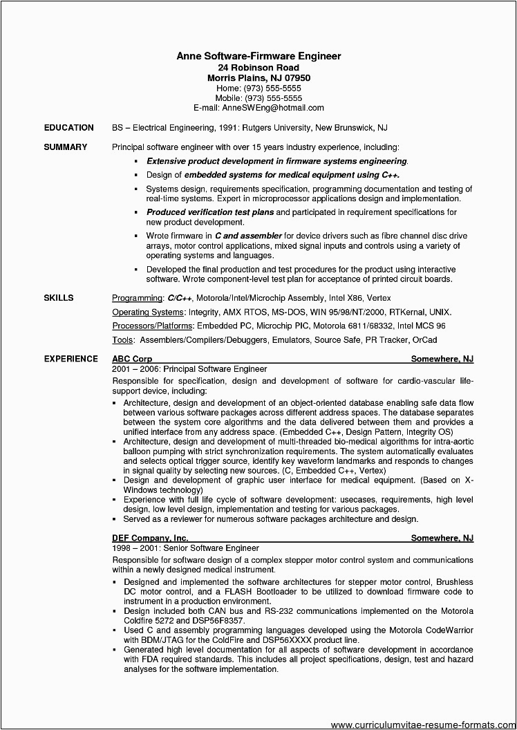 Sample Resume format for Experienced It Professionals Free Download Resume Samples for Experienced software Professionals