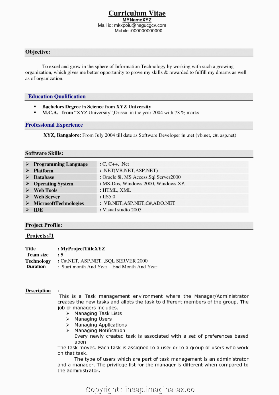 Sample Resume format for Experienced Professionals Professional Resume format for Experienced It Resume