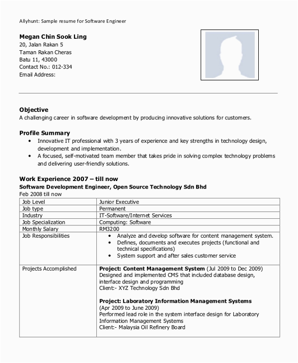 Sample Resume format for Experienced software Engineer Free 13 Sample software Engineer Resume Templates In Ms