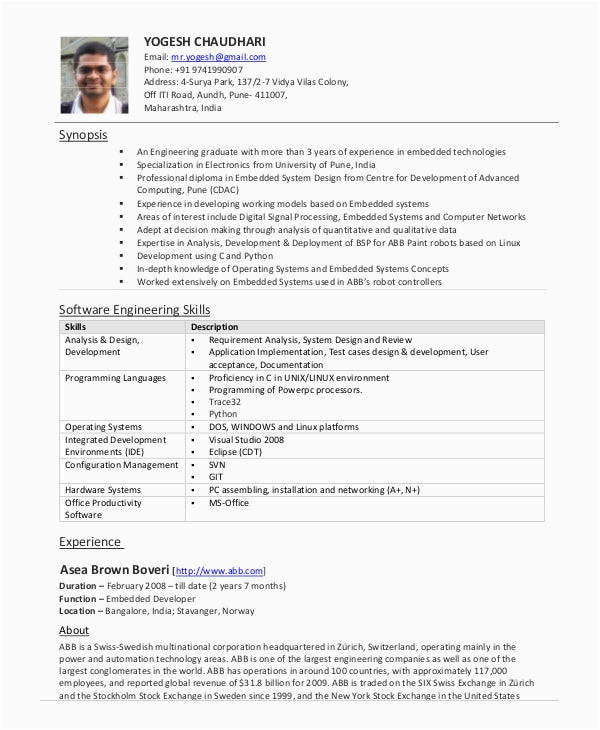 Sample Resume format for Experienced software Engineer software Engineer Resume Example 15 Free Word Pdf