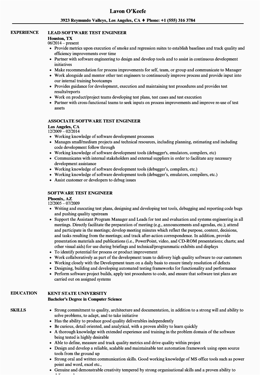 Sample Resume format for Experienced software Test Engineer Sample Resume software Testing Engineer Resume