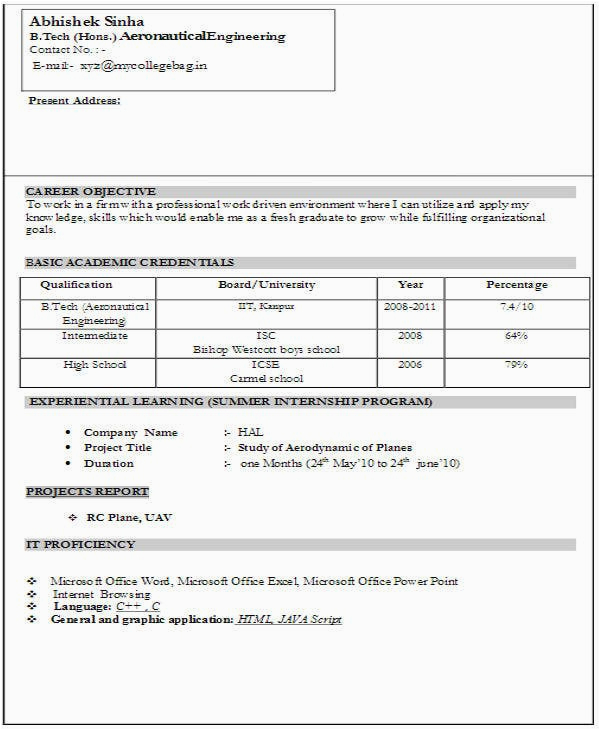 Sample Resume format for Freshers Free Download Pdf Fresher Pdf Simple Resume format Download In Ms Word
