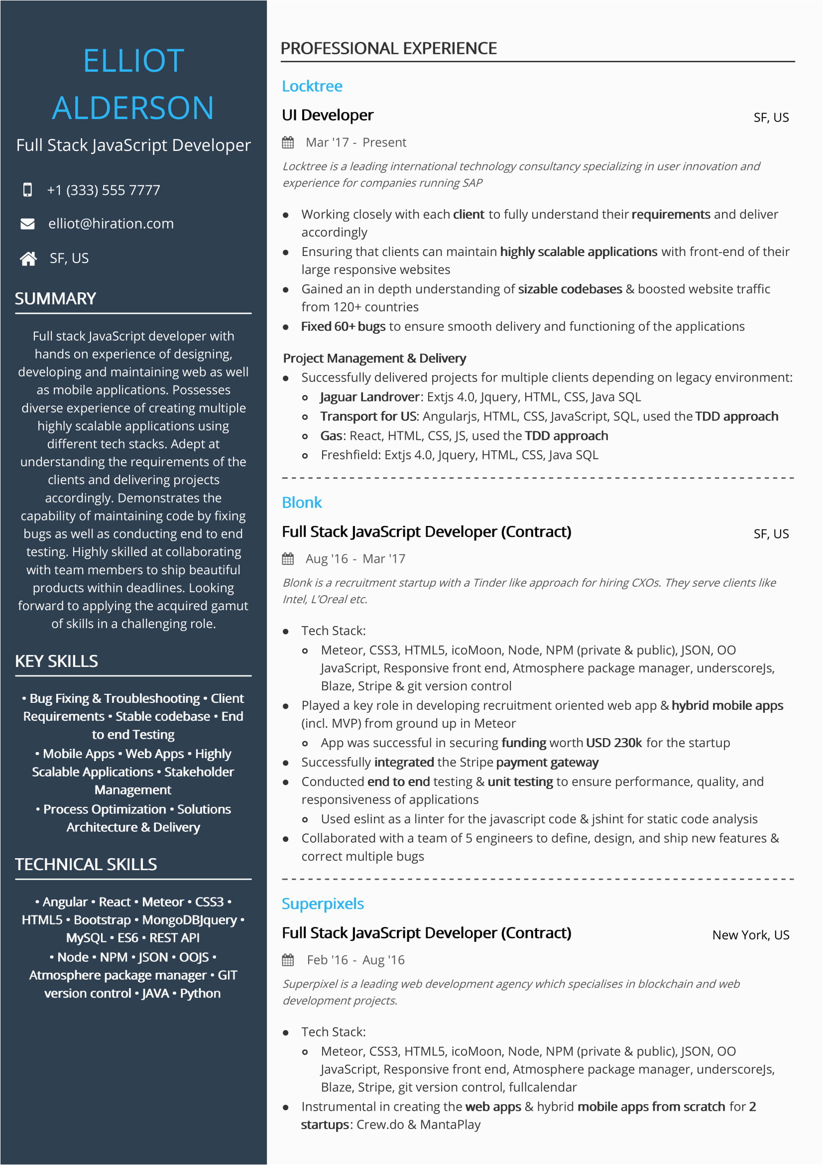 Sample Resume Of Full Stack Developer Technology Resume Examples & Resume Samples [2020]