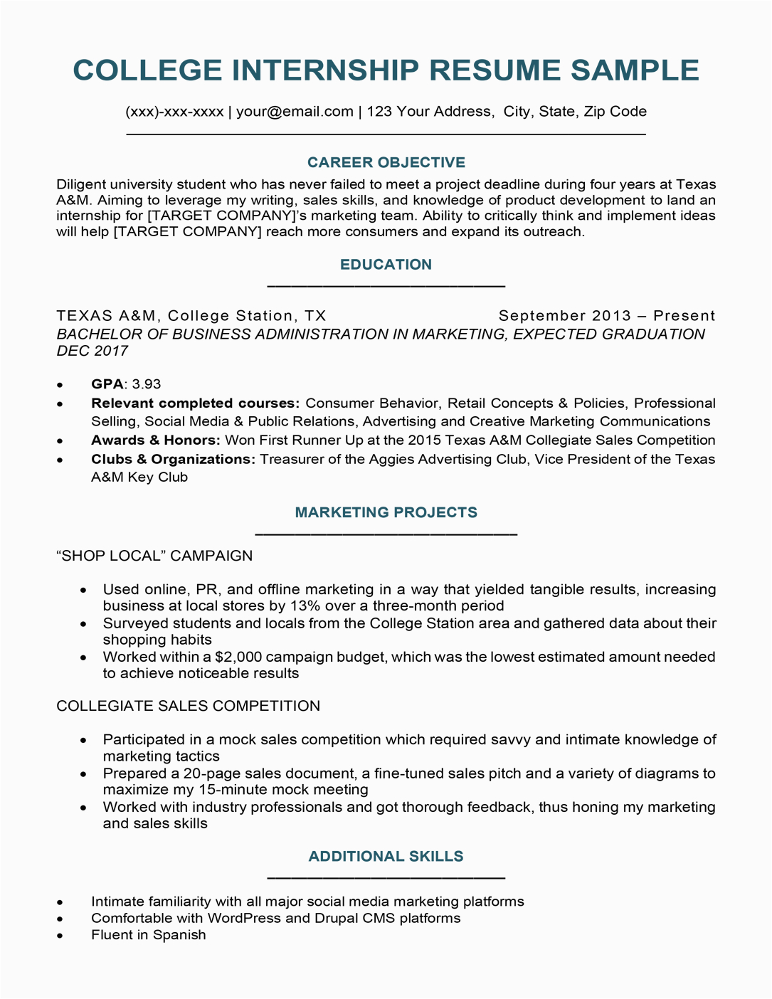 Sample Resume Profile for College Student College Student Resume Sample & Writing Tips