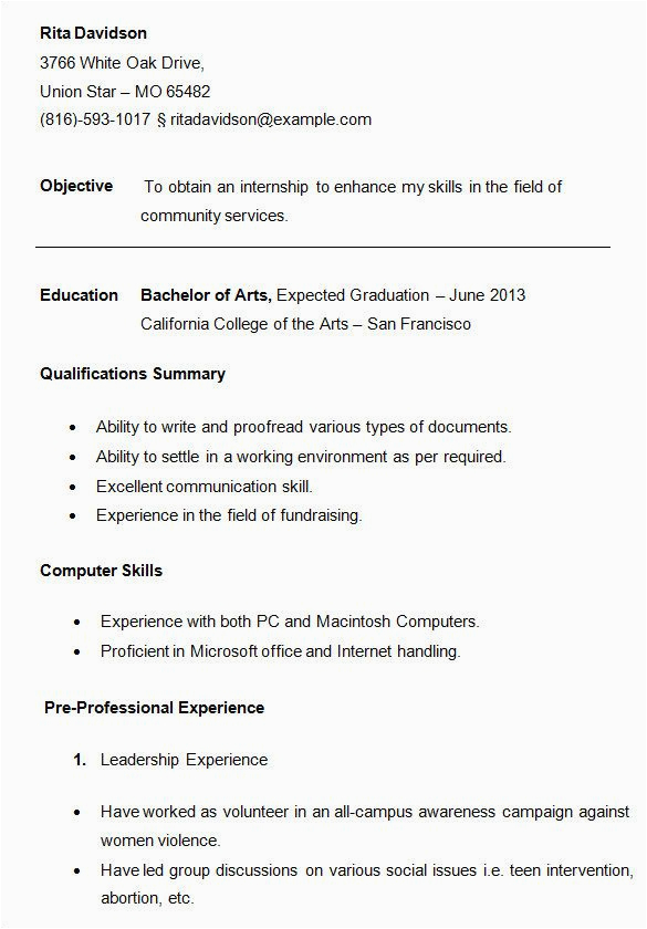 Sample Resume Profile for College Student for College Students