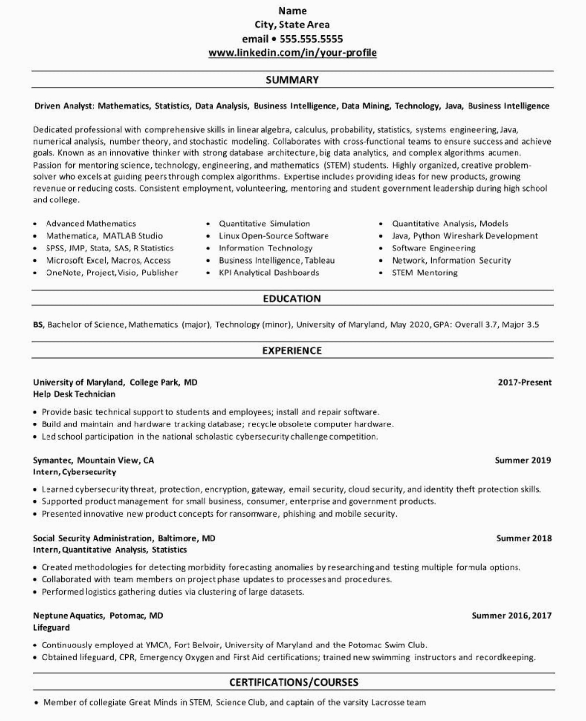 Sample Resume Profile for College Student Linkedin Profile Resume Example College University Student