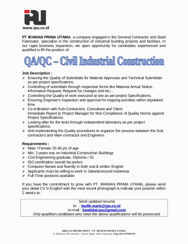 Sample Resume Quality Control Civil Engineer Quality Control Civil Engineer Cv Samples September 2020