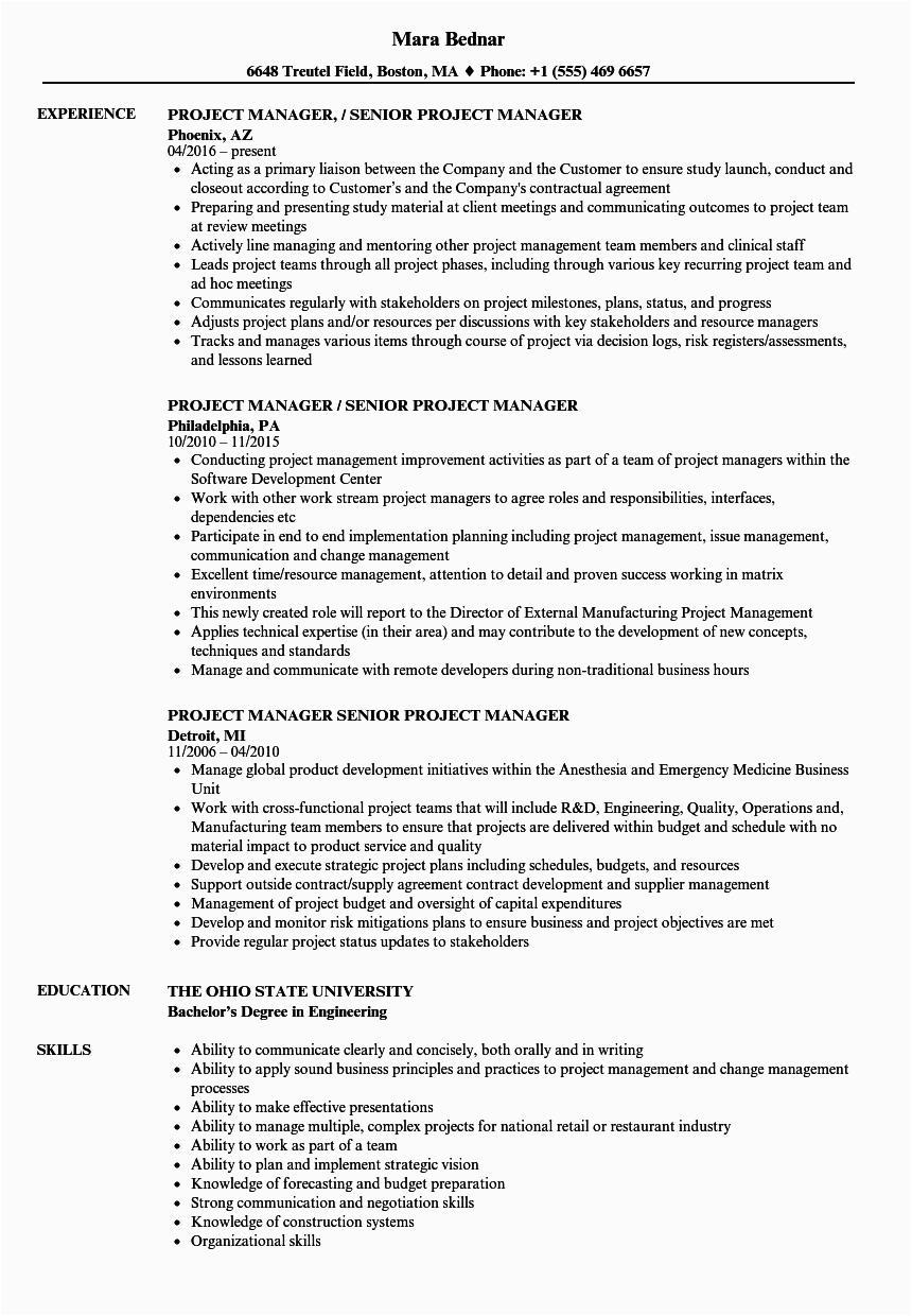 Sample Resume Senior Project Manager Construction Manager Senior Project Manager Resume Samples