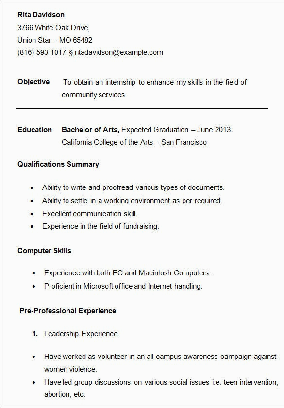 Sample Resume Templates for College Students 10 College Resume Template Sample Examples