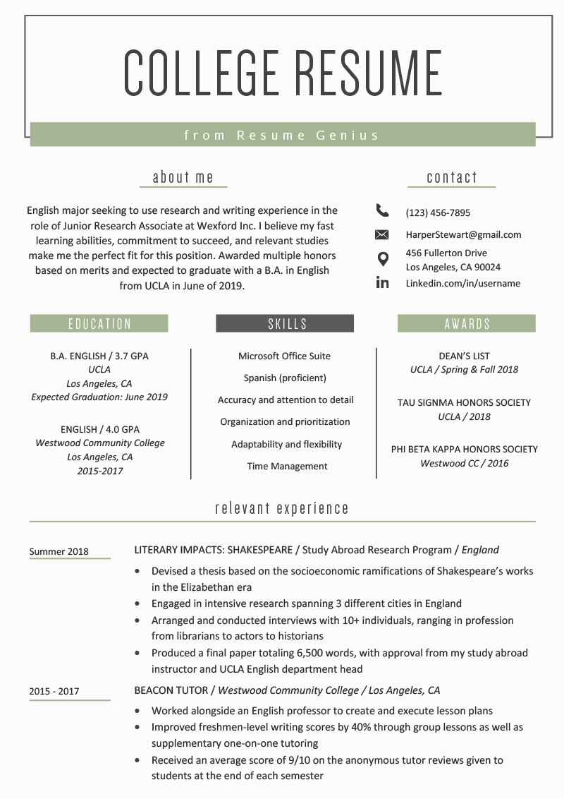 Sample Resume Templates for College Students College Student Resume Sample & Writing Tips
