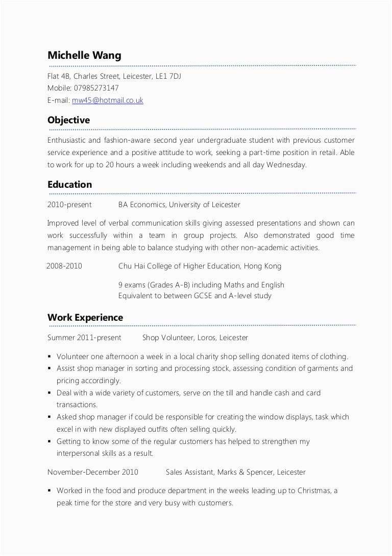 Student Resume Sample for Part Time Job Example Part Time Cv