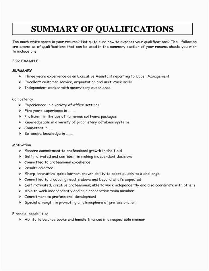 Summary Of Qualifications for Resume Sample Summary Of Qualifications Sample Free Download