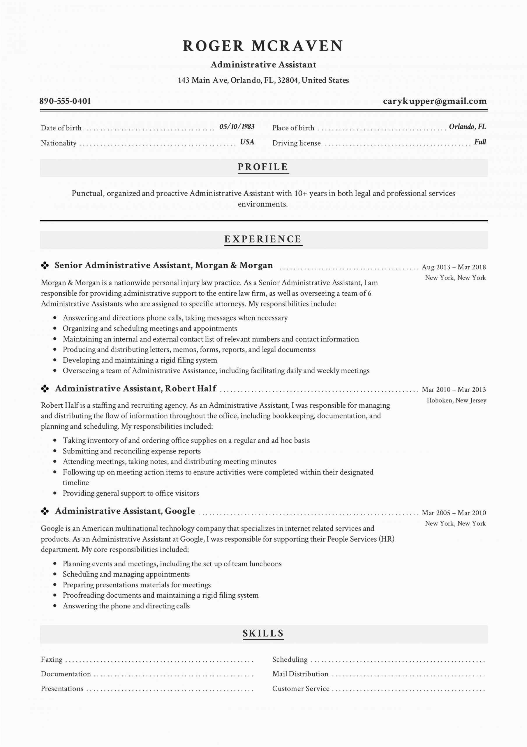Summary Of Qualifications Sample Resume for Administrative assistant Free Administrative assistant Resume Sample Template