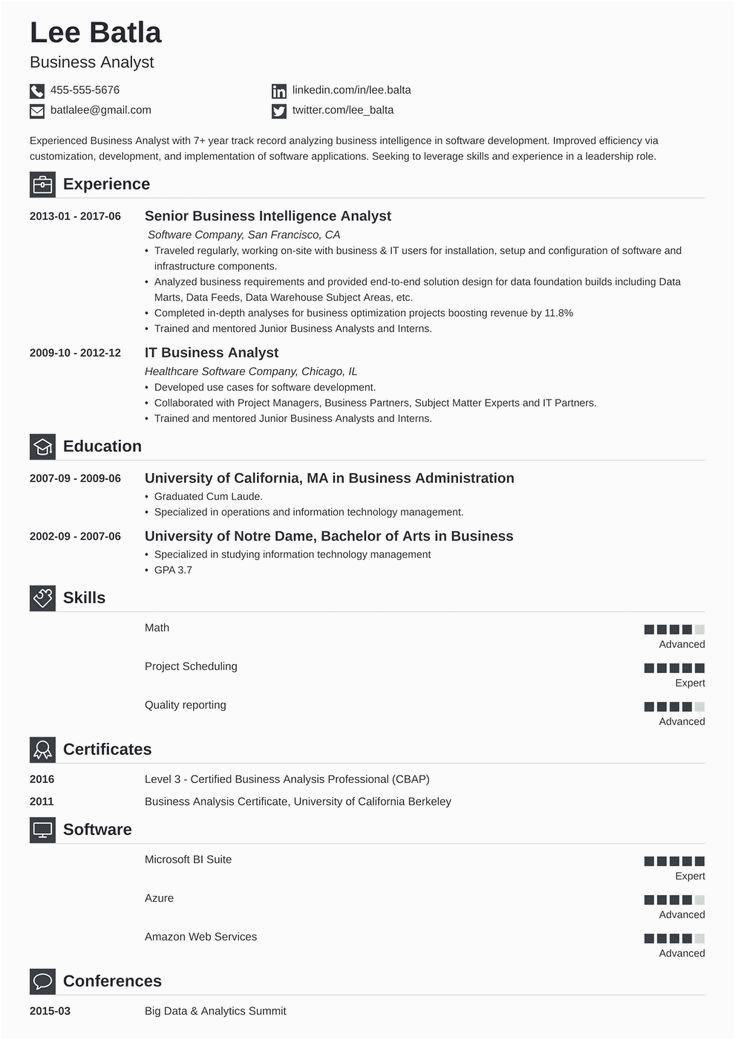 Business Analyst Resume Samples for Experienced Business Analyst Resume Template Iconic