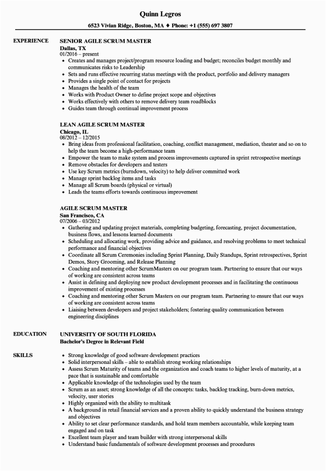 Business Analyst Scrum Master Resume Sample Scrum Master Resume Example Resume Sample