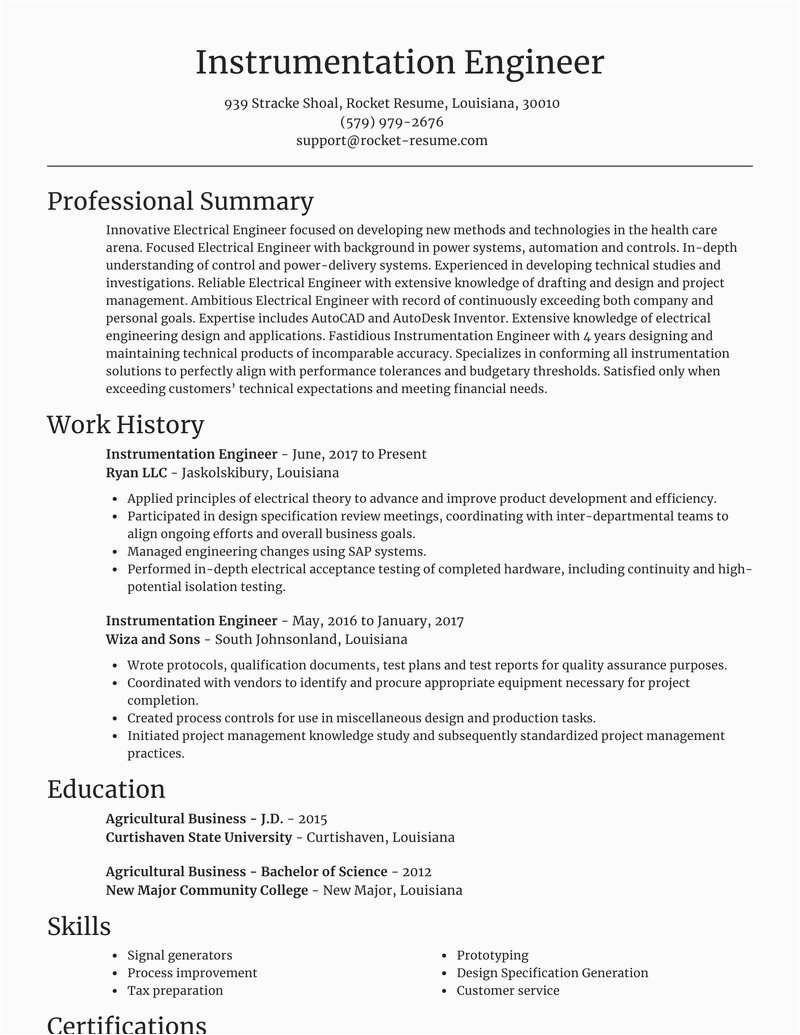 Electrical and Instrumentation Engineer Resume Sample Instrumentation Engineer Resumes