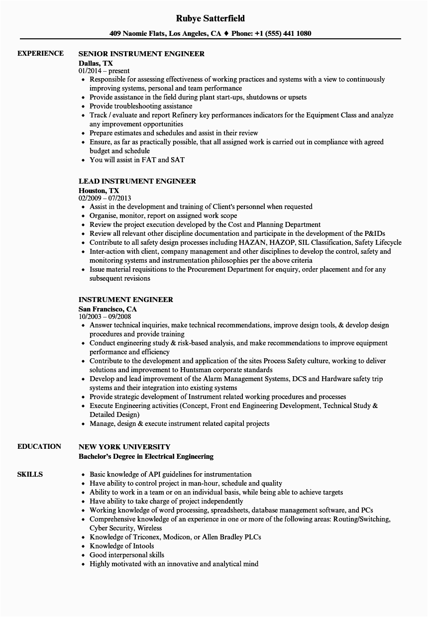 Electrical and Instrumentation Engineer Resume Sample Resume for Electrical Engineer with 2 Years Experience