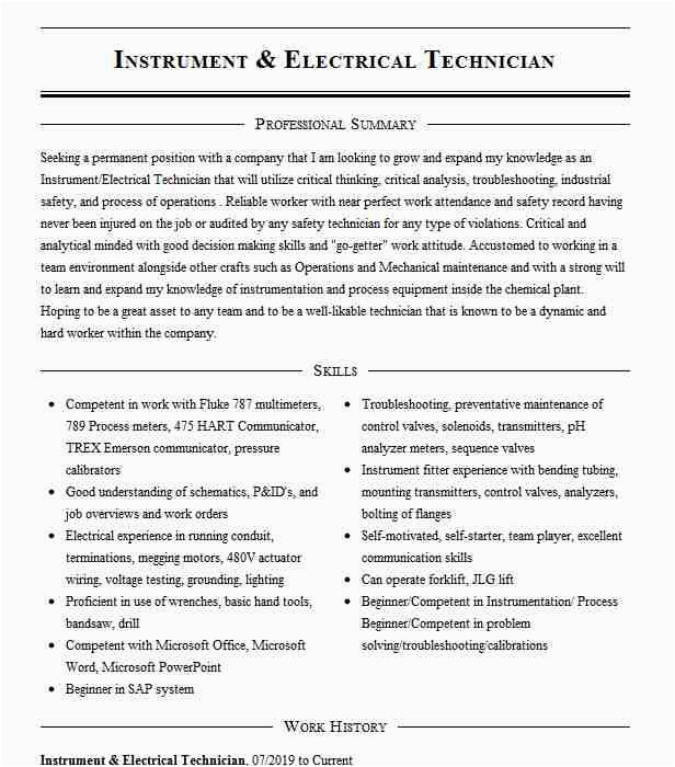 Electrical and Instrumentation Technician Resume Sample Instrument Technician Resume Example Q G P C Qatar General