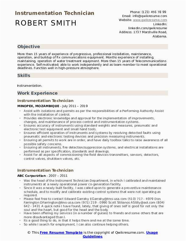 Electrical and Instrumentation Technician Resume Sample Instrumentation Technician Resume Samples