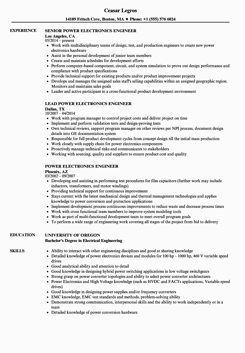 Electronics and Communication Engineering Resume Samples for Experience Good Resume for Electronics Engineer Electronic Engineer