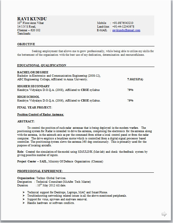 Electronics Engineer Resume Sample for Freshers Electronic Engineer Resume format Electronics Engineer Resume Sample for Freshers Electronic Engineer Resume format