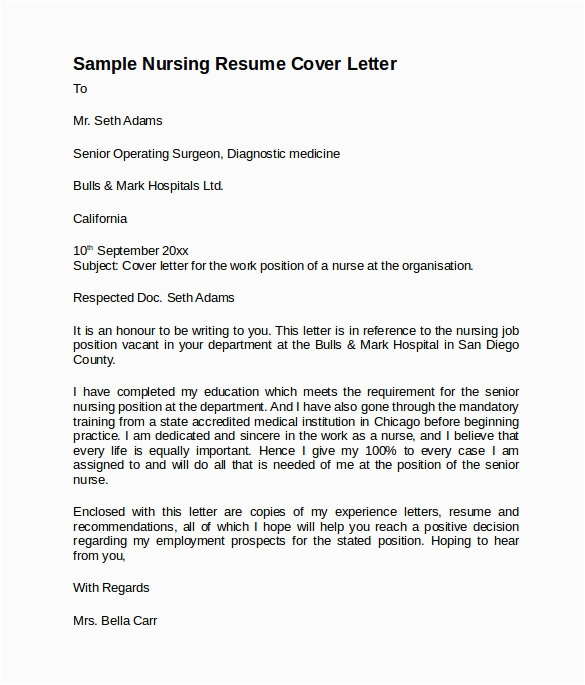 Free Sample Cover Letter for Resume Nursing 8 Nursing Cover Letter Templates to Download