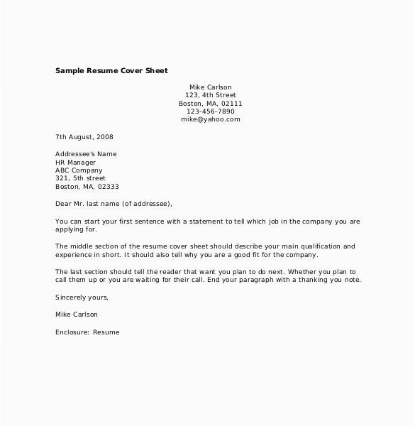 Free Sample Of Cover Page for Resume 12 Resume Cover Sheet Templates – Free Sample Example