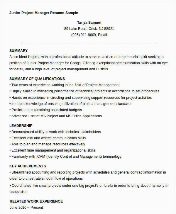 Junior Project Manager Resume Sample Doc 40 Free Manager Resume Templates Pdf Doc