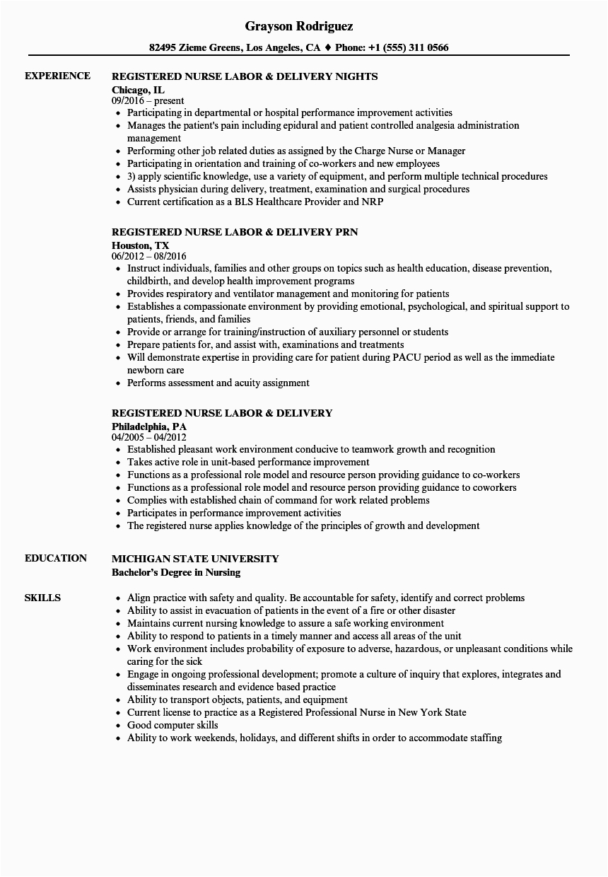 Labor and Delivery Nurse Resume Sample Registered Nurse Labor & Delivery Resume Samples