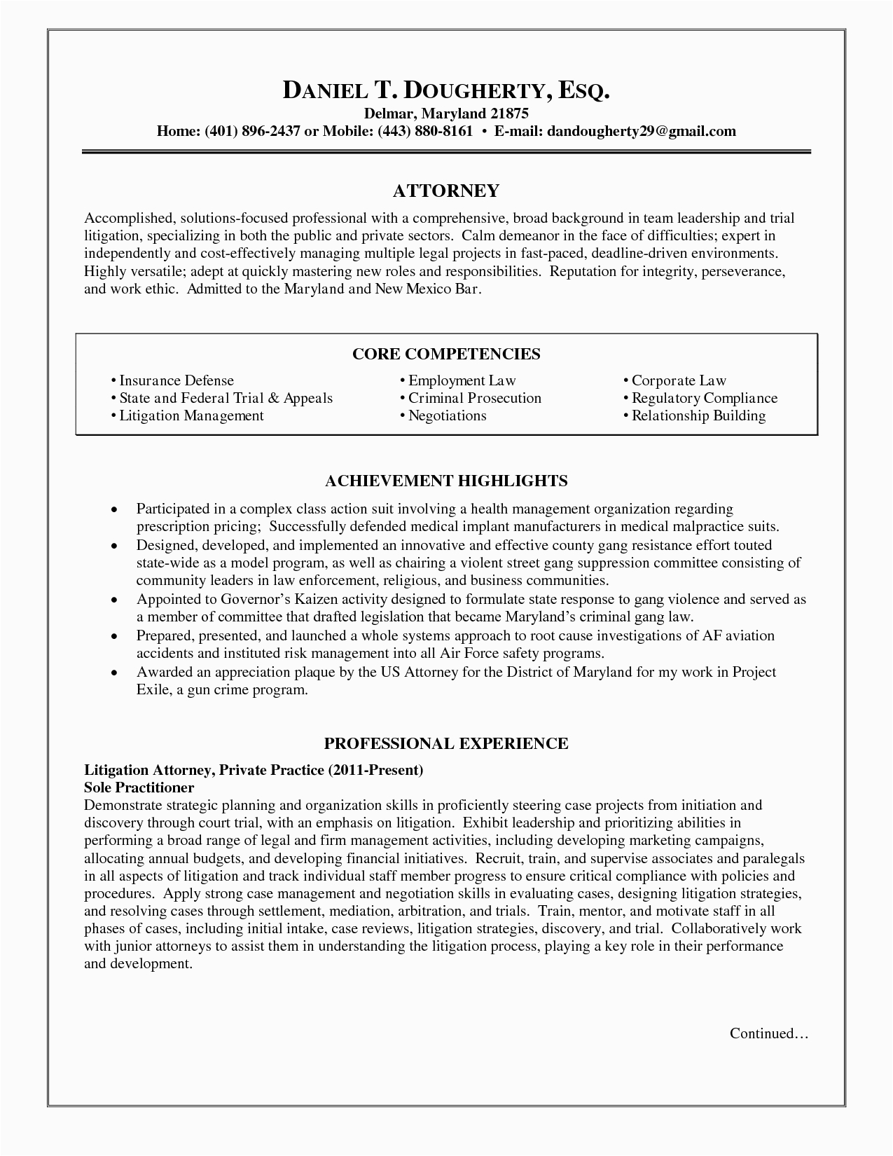 Labor and Employment attorney Resume Sample Personal Injury attorney Resume Samples